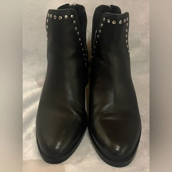 Steve Madden Women’s Conquest Silver Tone Studded Black Ankle Boots Booties