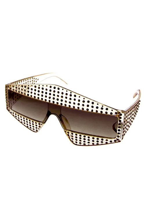 Studded Pointed Rectangular Sunglasses