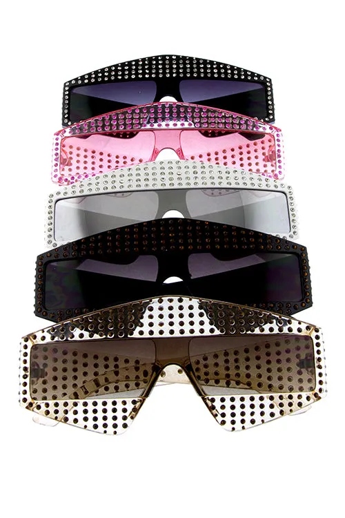 Studded Pointed Rectangular Sunglasses