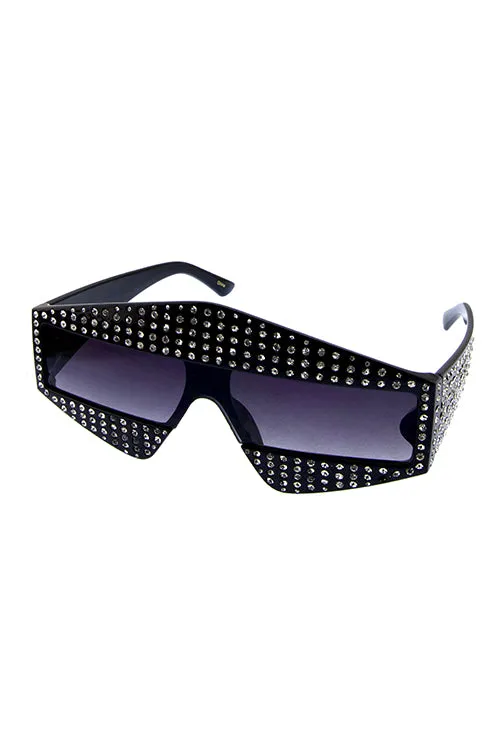 Studded Pointed Rectangular Sunglasses