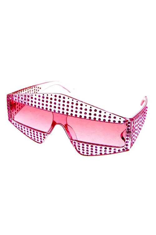 Studded Pointed Rectangular Sunglasses