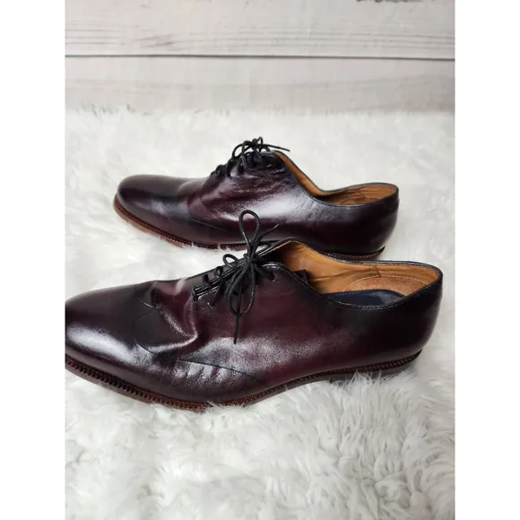 Studio Belvedere Mens Oxford Dress Shoes Red Burgundy Leather Wingtip Brazil 9.5