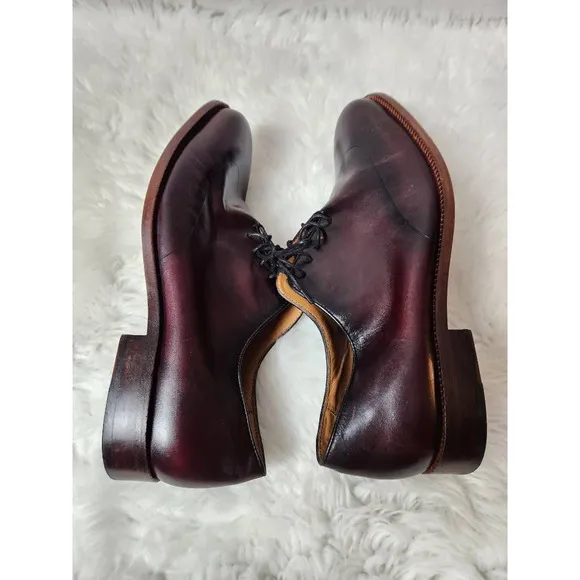 Studio Belvedere Mens Oxford Dress Shoes Red Burgundy Leather Wingtip Brazil 9.5