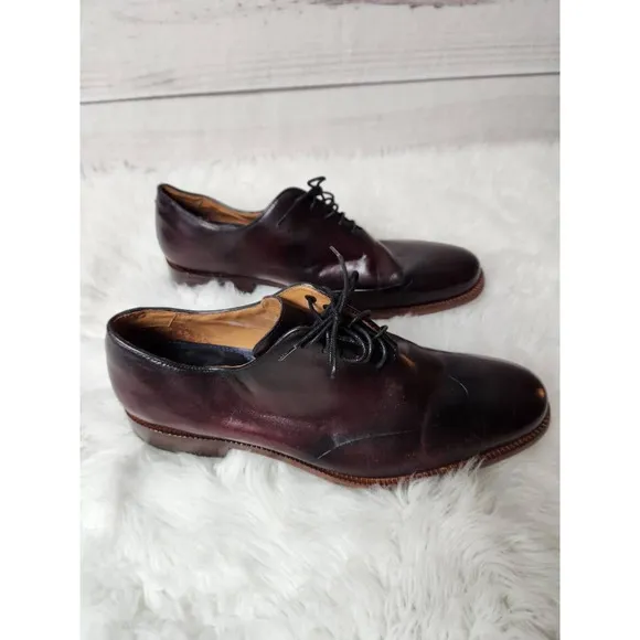 Studio Belvedere Mens Oxford Dress Shoes Red Burgundy Leather Wingtip Brazil 9.5