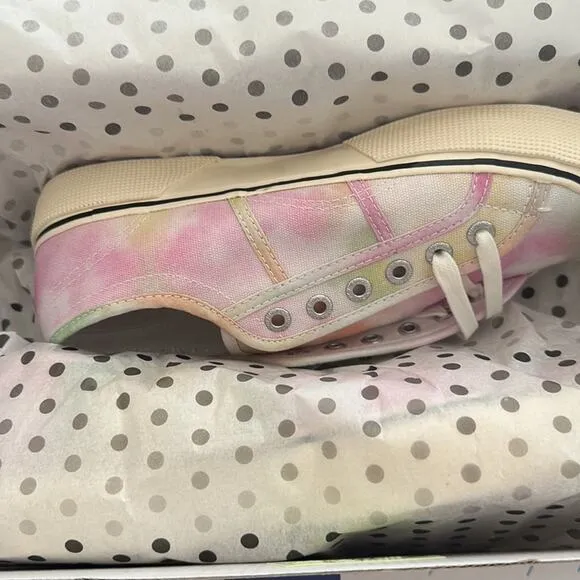 Superga Women’s  Canvas White Pink &amp; Green Tie-Dye Lace-Up Sneaker size 8.5 New