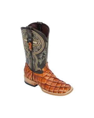 TANNER MARK MEN'S EXOTIC LEATHER Monster Fish Brandy Cowboy Boots EE