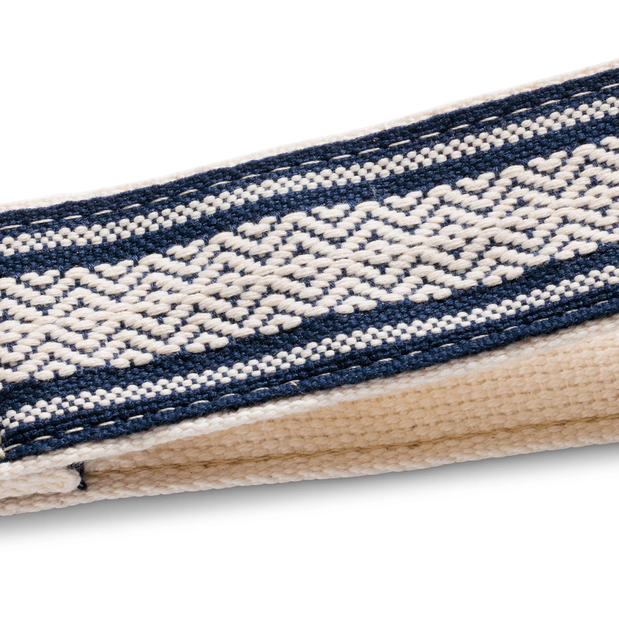 Taylor 2Inch Academy Jacquard Leather Guitar Strap w/Amber Buckle, White/Blue