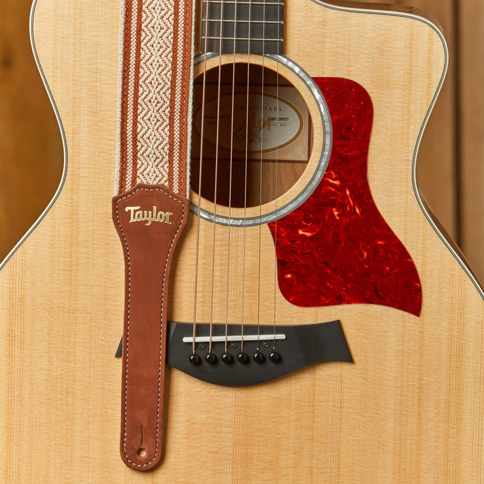 Taylor Jacquard Cotton 2Inch Guitar Strap, White/Brown