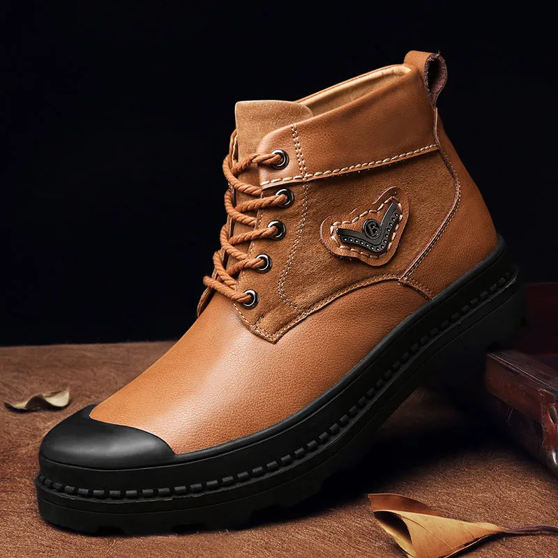 The 2021 Men's Winter Leather Shoes With Leather Soft Velvet Vintage Martin Boots Shoes British Boots