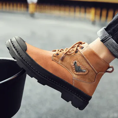 The 2021 Men's Winter Leather Shoes With Leather Soft Velvet Vintage Martin Boots Shoes British Boots