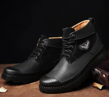 The 2021 Men's Winter Leather Shoes With Leather Soft Velvet Vintage Martin Boots Shoes British Boots