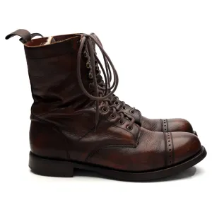 'Tiger Moth' Dark Brown Grain Leather Military Boots UK 8 F