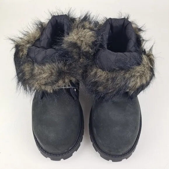 Timberland Roll Top Snorkel Boots Little Kids Black Leather