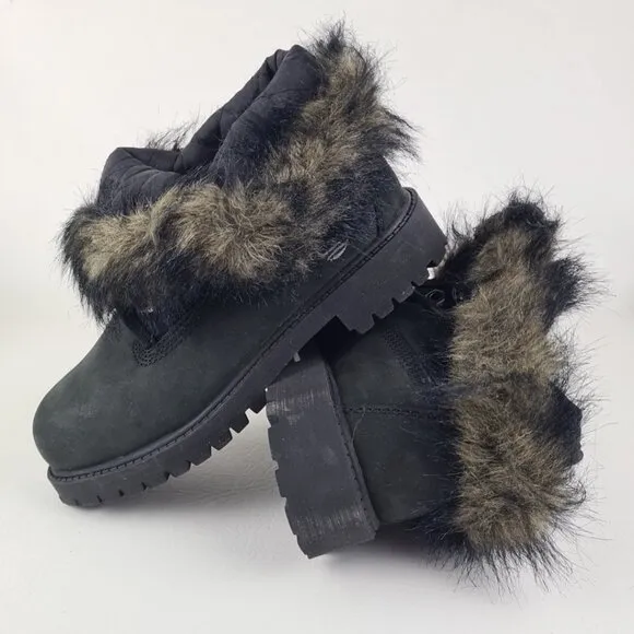 Timberland Roll Top Snorkel Boots Little Kids Black Leather