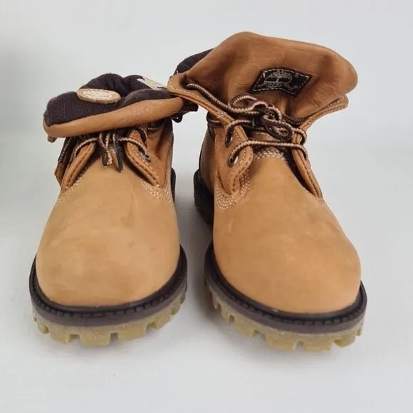 Timberland Script Roll Top Boots Little Kids Wheat Leather SZ 12 Rare