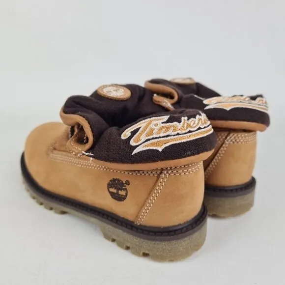 Timberland Script Roll Top Boots Little Kids Wheat Leather SZ 12 Rare