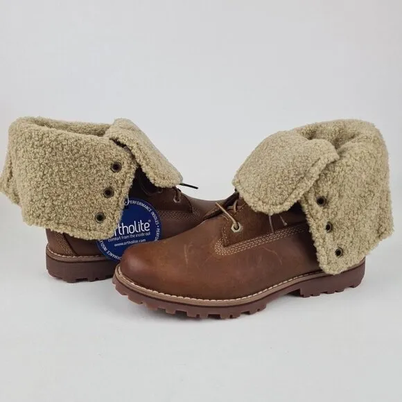 Timberland Shearling Boots TB050819 Waterproof Brown Leather Little Kids Size 2