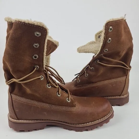 Timberland Shearling Boots TB050819 Waterproof Brown Leather Little Kids Size 2