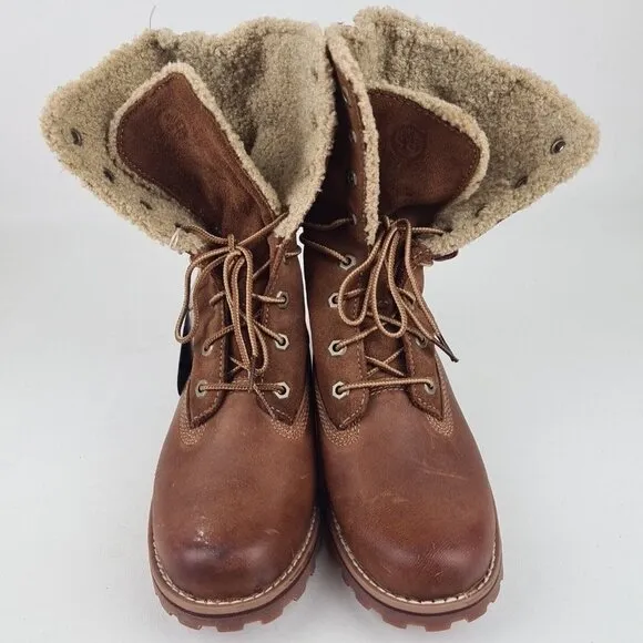 Timberland Shearling Boots TB050819 Waterproof Brown Leather Little Kids Size 2
