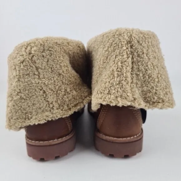 Timberland Shearling Boots TB050819 Waterproof Brown Leather Little Kids Size 2