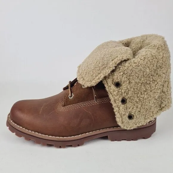 Timberland Shearling Boots TB050819 Waterproof Brown Leather Little Kids Size 2