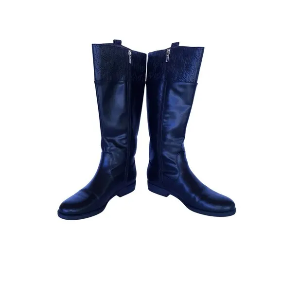 Tommy Hilfiger Womens Black Leather Knee-High Riding Boots Size 8.5‎
