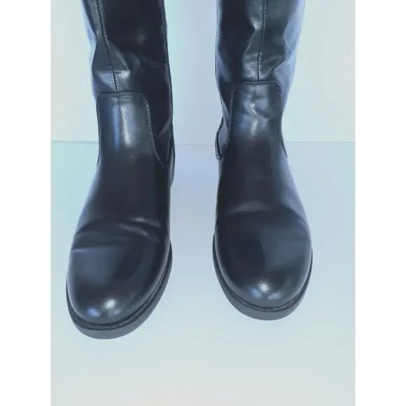 Tommy Hilfiger Womens Black Leather Knee-High Riding Boots Size 8.5‎