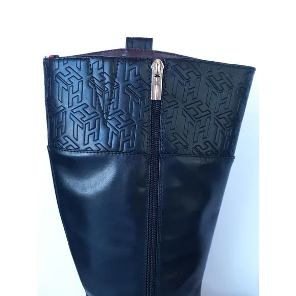 Tommy Hilfiger Womens Black Leather Knee-High Riding Boots Size 8.5‎