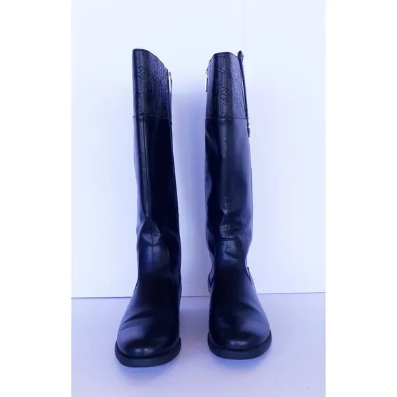 Tommy Hilfiger Womens Black Leather Knee-High Riding Boots Size 8.5‎