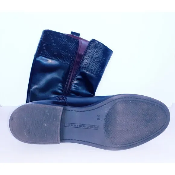 Tommy Hilfiger Womens Black Leather Knee-High Riding Boots Size 8.5‎