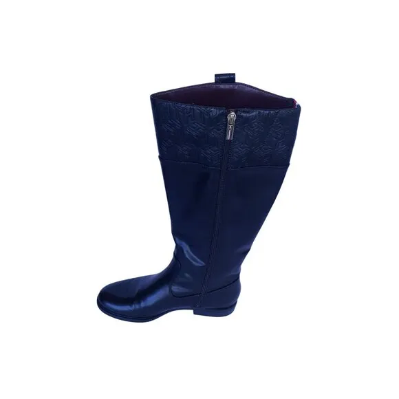 Tommy Hilfiger Womens Black Leather Knee-High Riding Boots Size 8.5‎