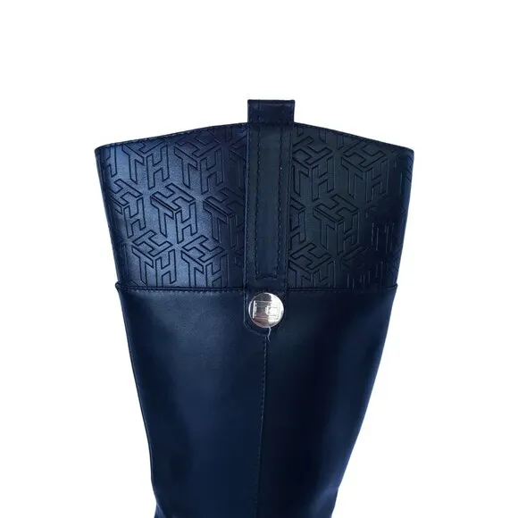 Tommy Hilfiger Womens Black Leather Knee-High Riding Boots Size 8.5‎