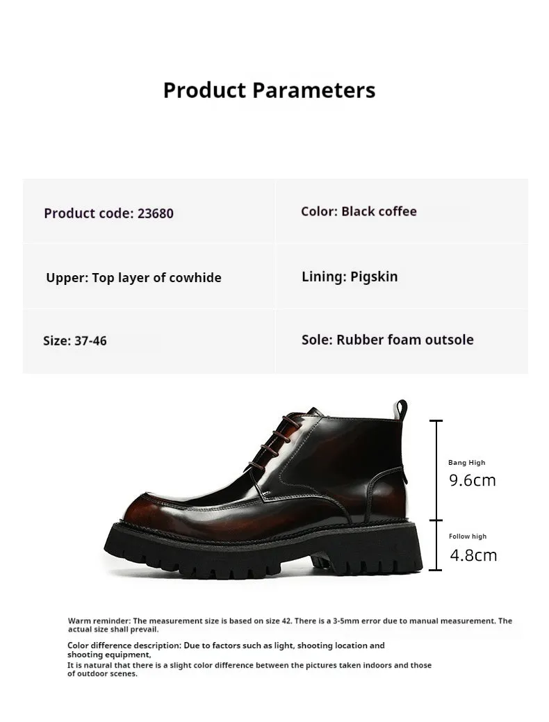 Top Layer Cowhide Men's Leather Shoes Winter Martin Boots Men's Leather Zipper Patent Leather Glossy British Ankle Boots Pointed Toe Platform Men's Boots23680