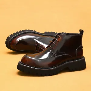 Top Layer Cowhide Men's Leather Shoes Winter Martin Boots Men's Leather Zipper Patent Leather Glossy British Ankle Boots Pointed Toe Platform Men's Boots23680