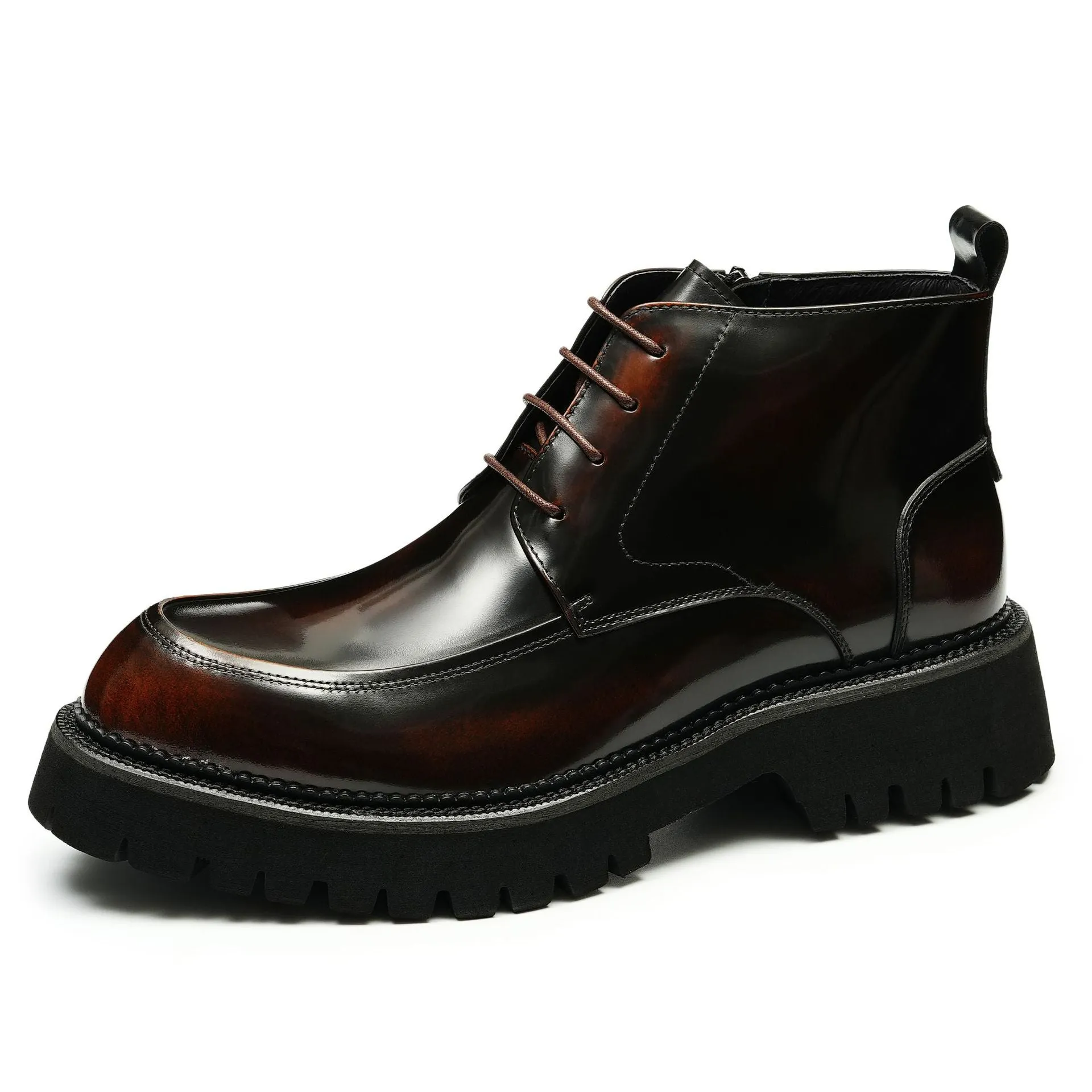 Top Layer Cowhide Men's Leather Shoes Winter Martin Boots Men's Leather Zipper Patent Leather Glossy British Ankle Boots Pointed Toe Platform Men's Boots23680