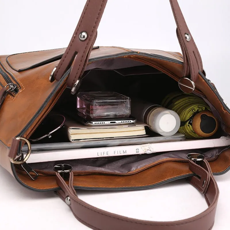 Tote Bag – Large Capacity Faux Leather – Retro Everyday Style