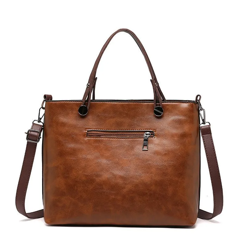 Tote Bag – Large Capacity Faux Leather – Retro Everyday Style