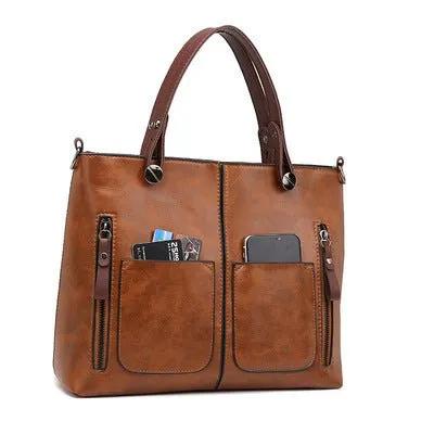 Tote Bag – Large Capacity Faux Leather – Retro Everyday Style