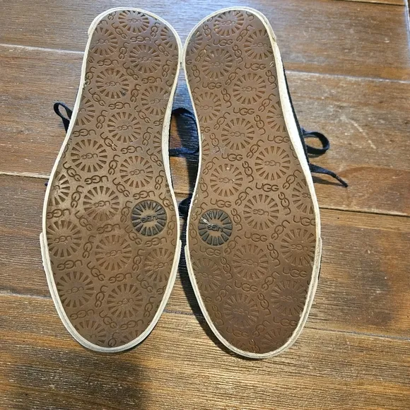 UGG AUSTRALIA EVERA LEATHER &amp; SHEEPSKIN BLACK GLITTER SNEAKERS WHITE OUTSOLES 8