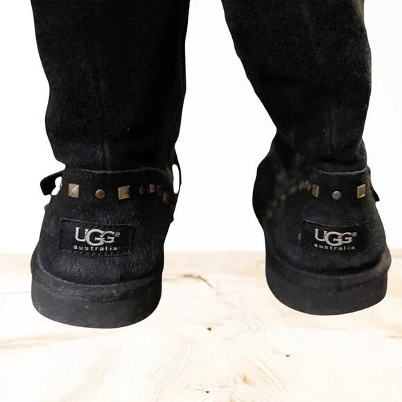 Ugg Black Suede Leather Sherpa Studded Boots Size 5 US 35 Euro Girls or Womens