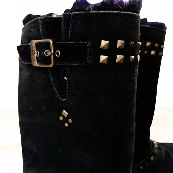 Ugg Black Suede Leather Sherpa Studded Boots Size 5 US 35 Euro Girls or Womens