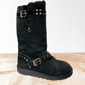 Ugg Black Suede Leather Sherpa Studded Boots Size 5 US 35 Euro Girls or Womens