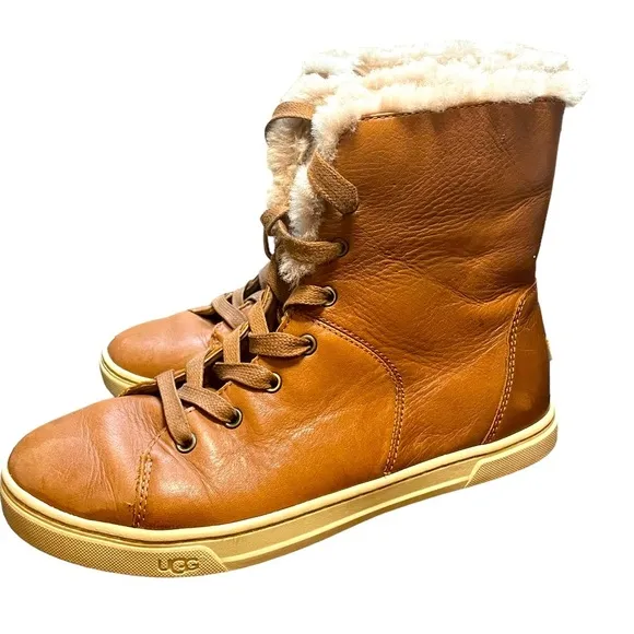 UGG starlyn high top leather sneakers | UGG leather boots with fur | size 7