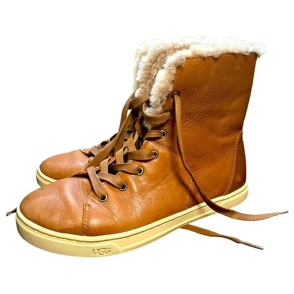 UGG starlyn high top leather sneakers | UGG leather boots with fur | size 7