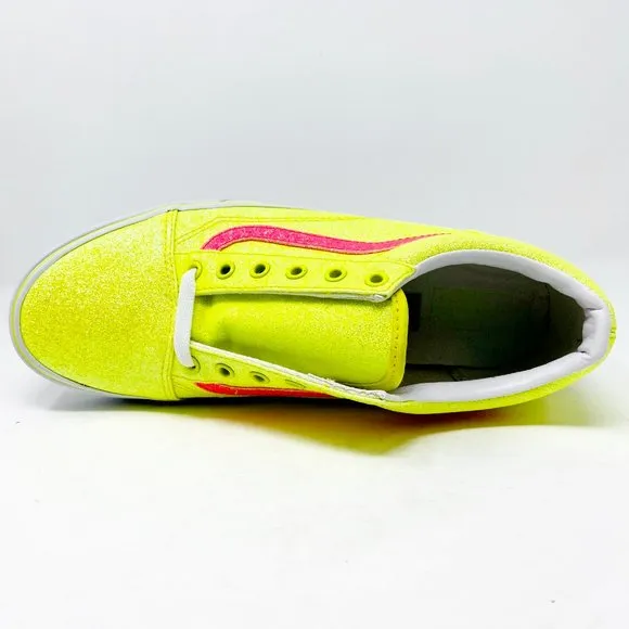 Vans Old Skool (Neon Glitter) Yellow True White Kids Girls Sneakers