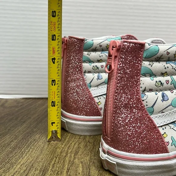 Vans Sk8-Hi Narwhal Shark Party Hi Tops Pink Glitter Sneakers Size 5.5