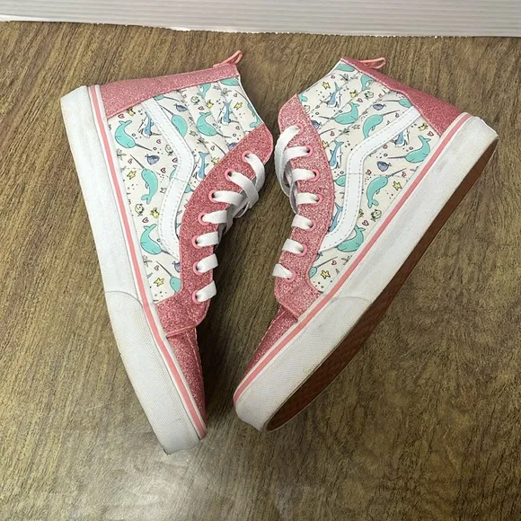 Vans Sk8-Hi Narwhal Shark Party Hi Tops Pink Glitter Sneakers Size 5.5