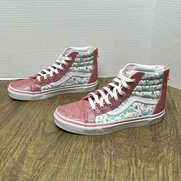 Vans Sk8-Hi Narwhal Shark Party Hi Tops Pink Glitter Sneakers Size 5.5