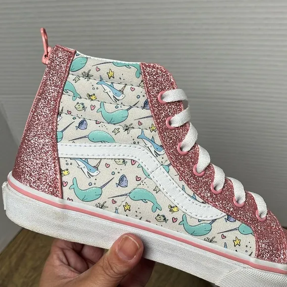 Vans Sk8-Hi Narwhal Shark Party Hi Tops Pink Glitter Sneakers Size 5.5