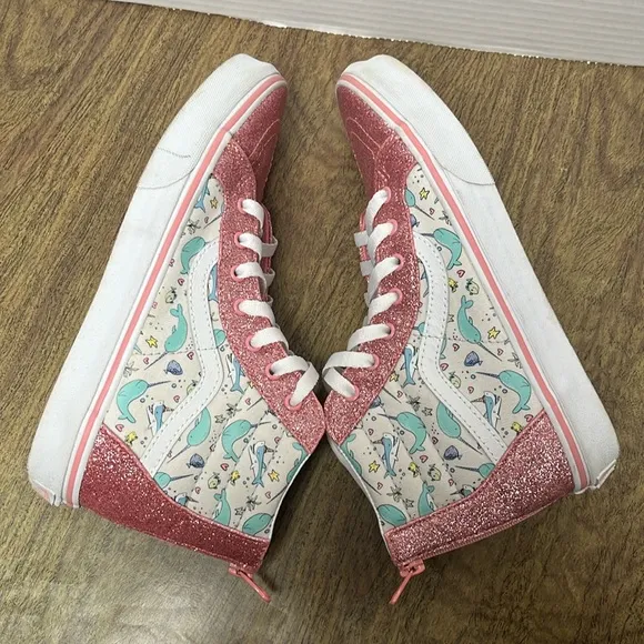 Vans Sk8-Hi Narwhal Shark Party Hi Tops Pink Glitter Sneakers Size 5.5